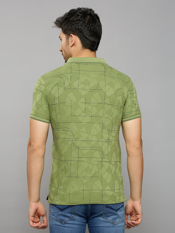 Men's Light Olive Printed Slim Fit T-Shirts