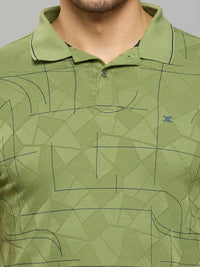 Men's Light Olive Printed Slim Fit T-Shirts