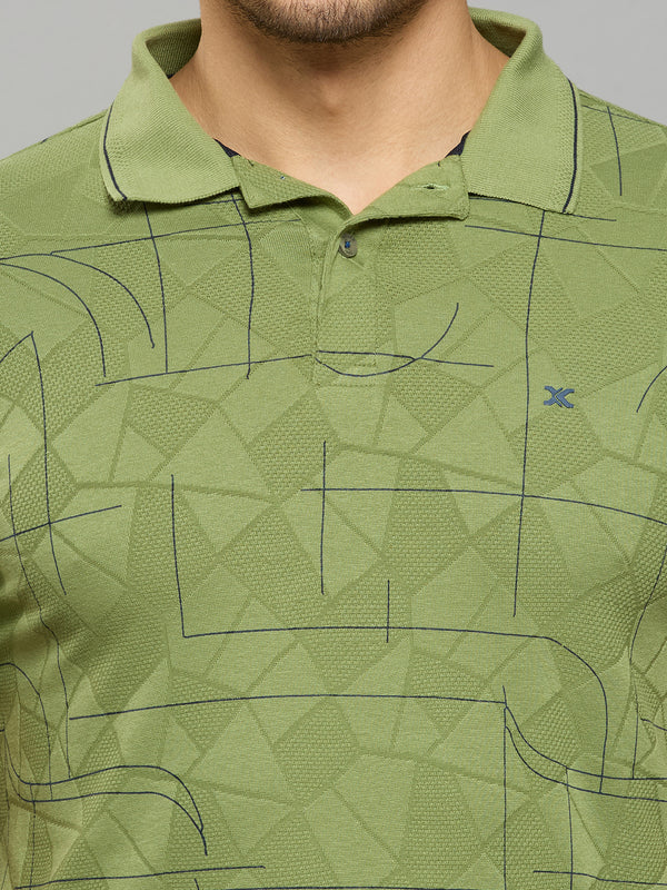 Men's Light Olive Printed Slim Fit T-Shirts