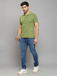 Men's Light Olive Printed Slim Fit T-Shirts