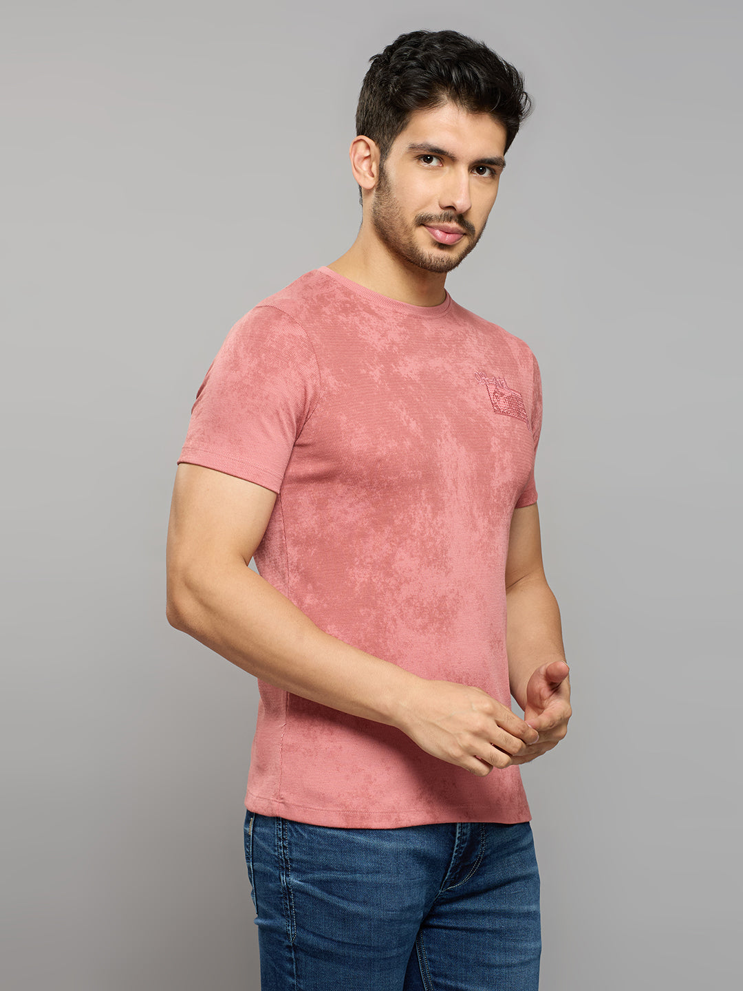 Men's Pink Printed Slim Fit T-Shirts
