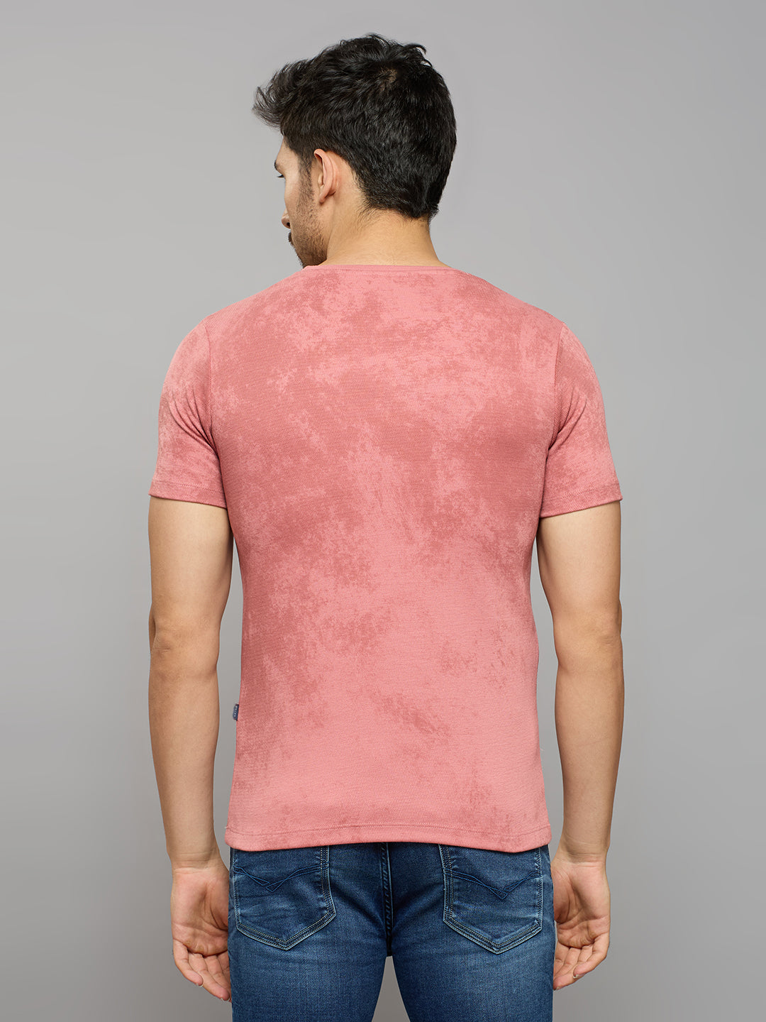 Men's Pink Printed Slim Fit T-Shirts