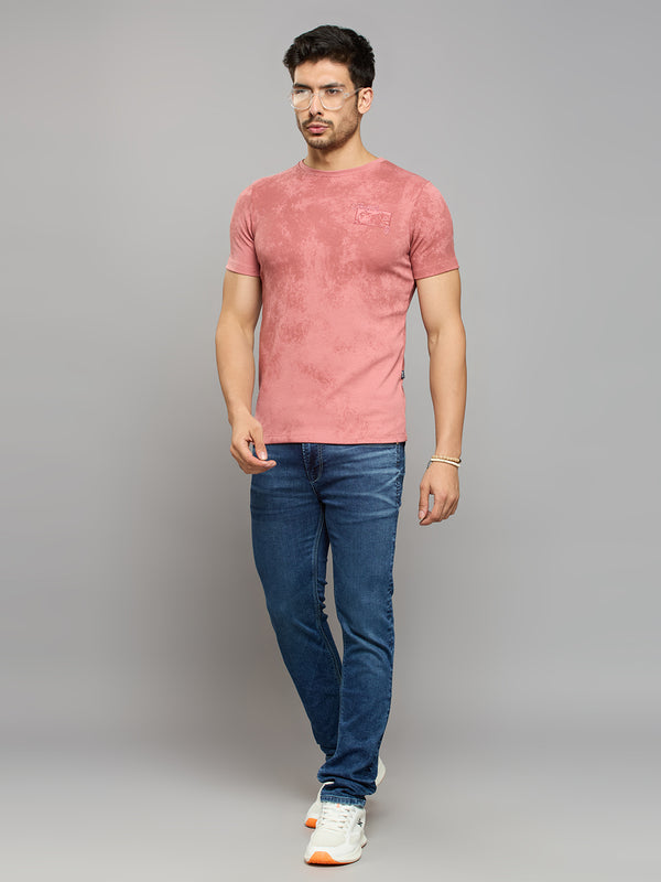 Men's Pink Printed Slim Fit T-Shirts