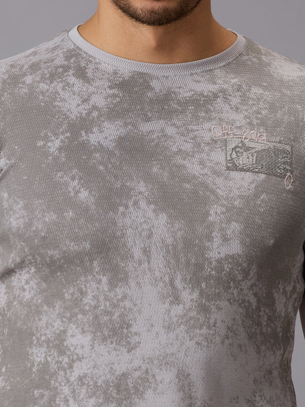 Men's Grey Printed Slim Fit T-Shirts