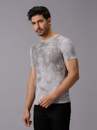 Men's Grey Printed Slim Fit T-Shirts