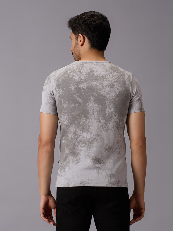 Men's Grey Printed Slim Fit T-Shirts