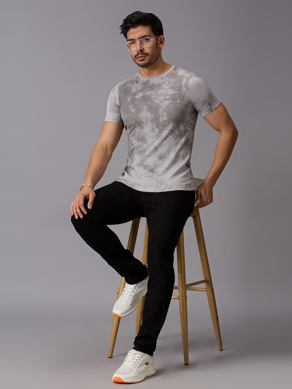 Men's Grey Printed Slim Fit T-Shirts