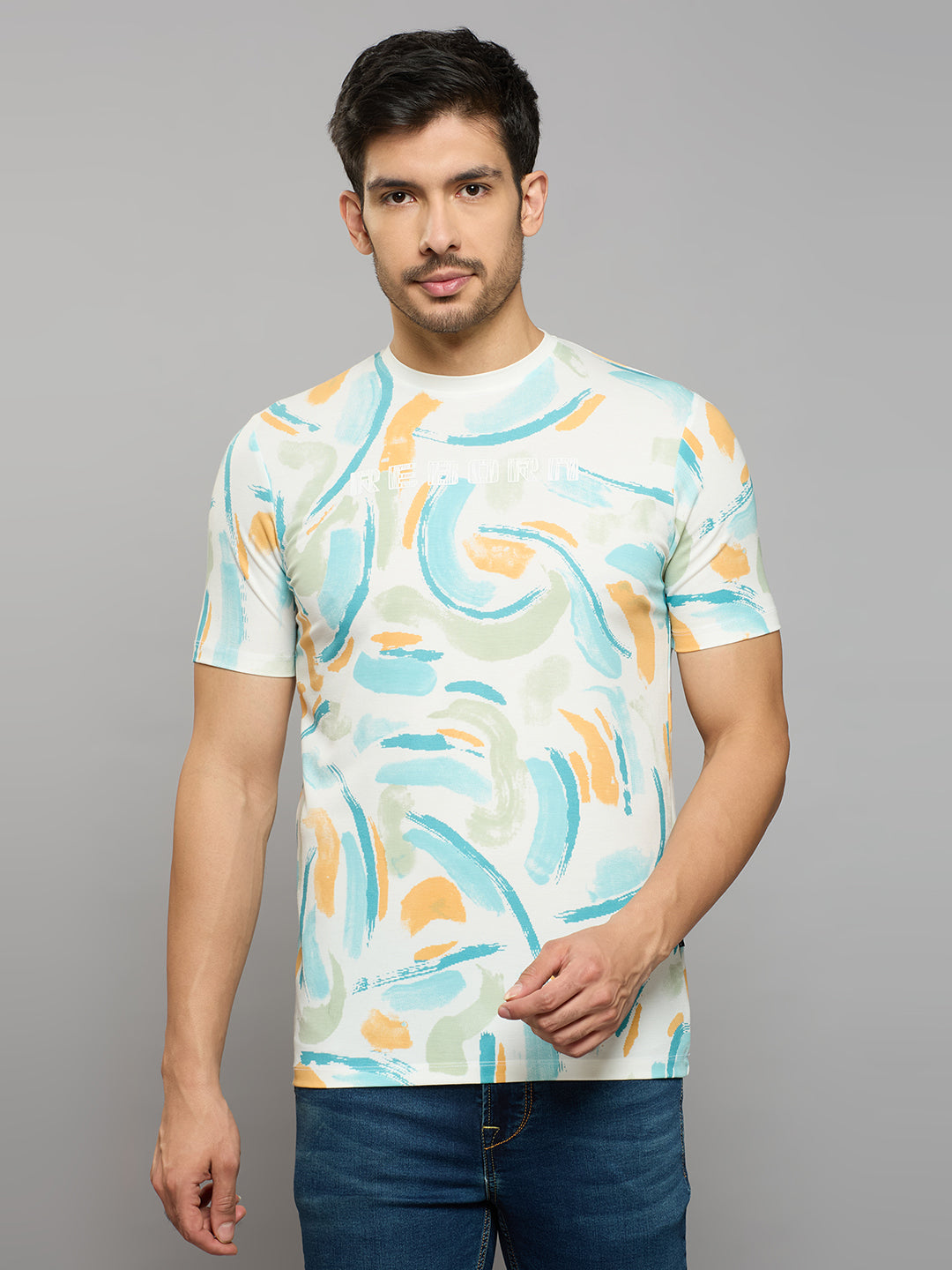 Men's White Printed Slim Fit T-Shirts