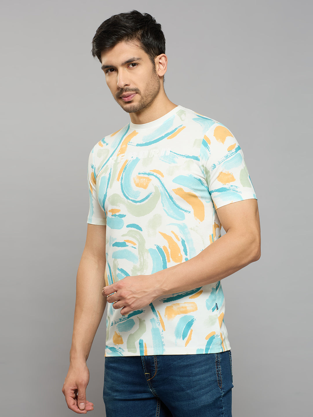 Men's White Printed Slim Fit T-Shirts