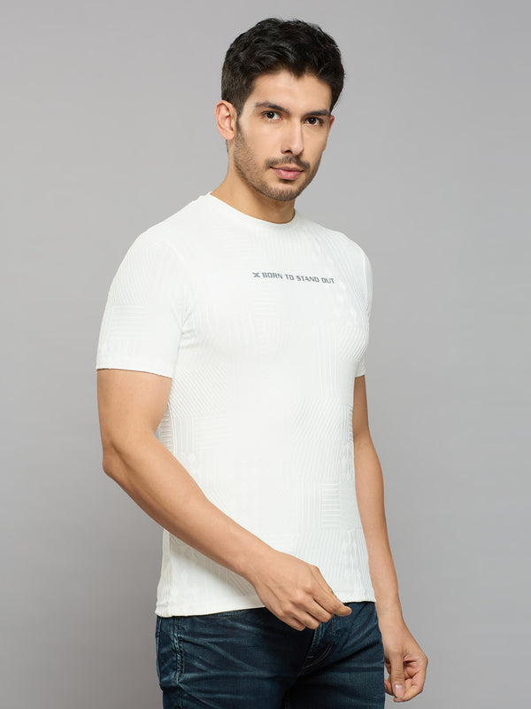 Men's White Printed Slim Fit T-Shirts