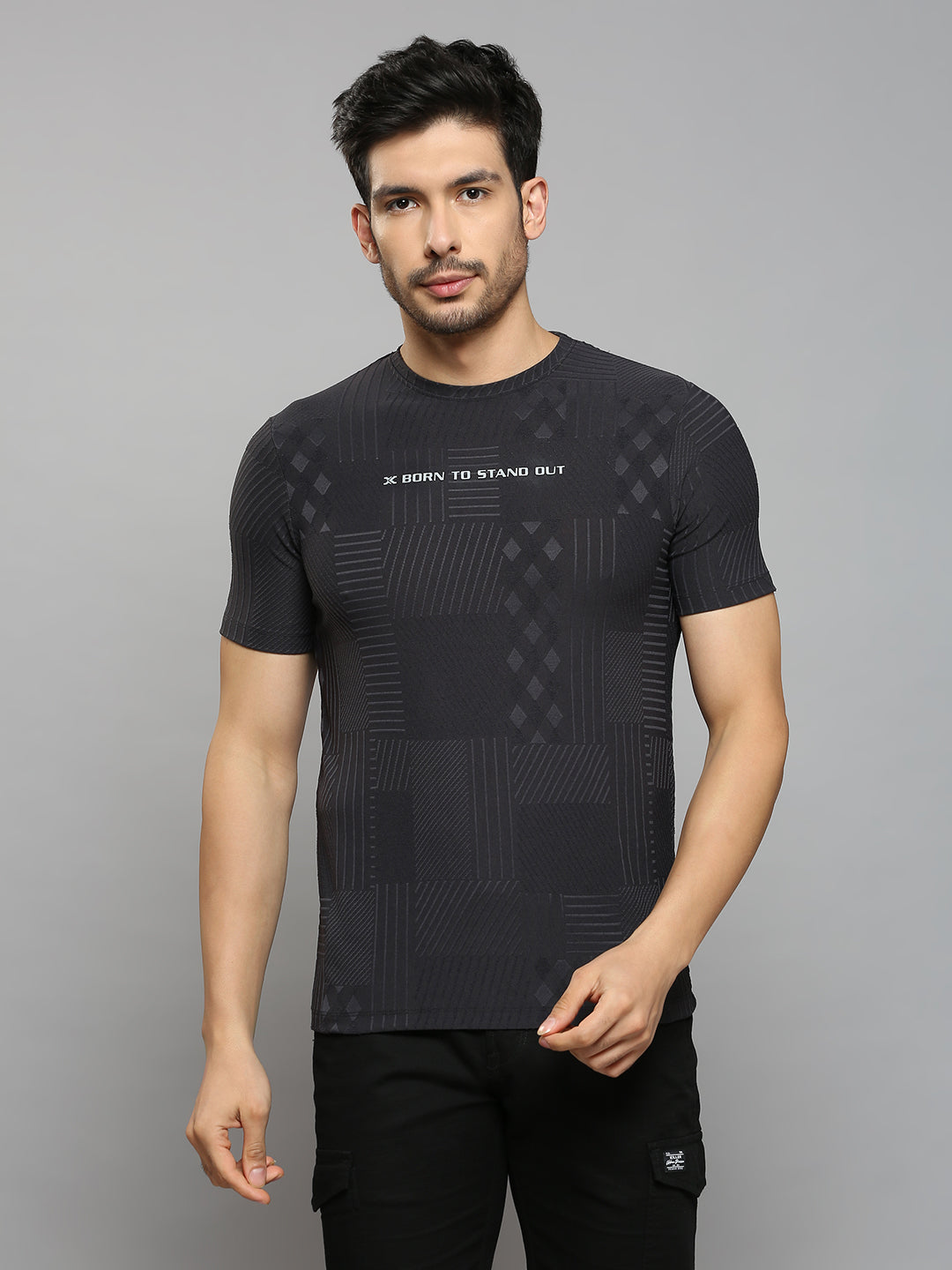Men's Black Printed Slim Fit T-Shirts