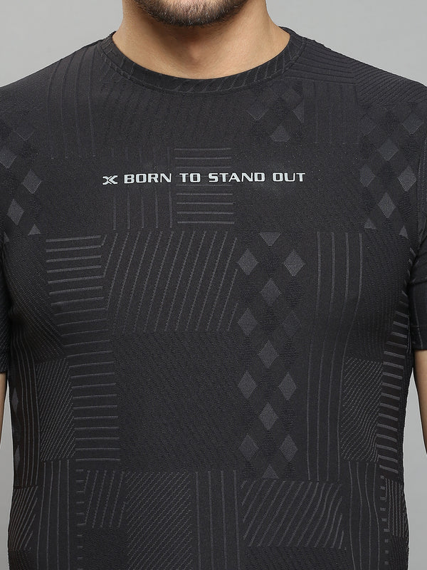 Men's Black Printed Slim Fit T-Shirts