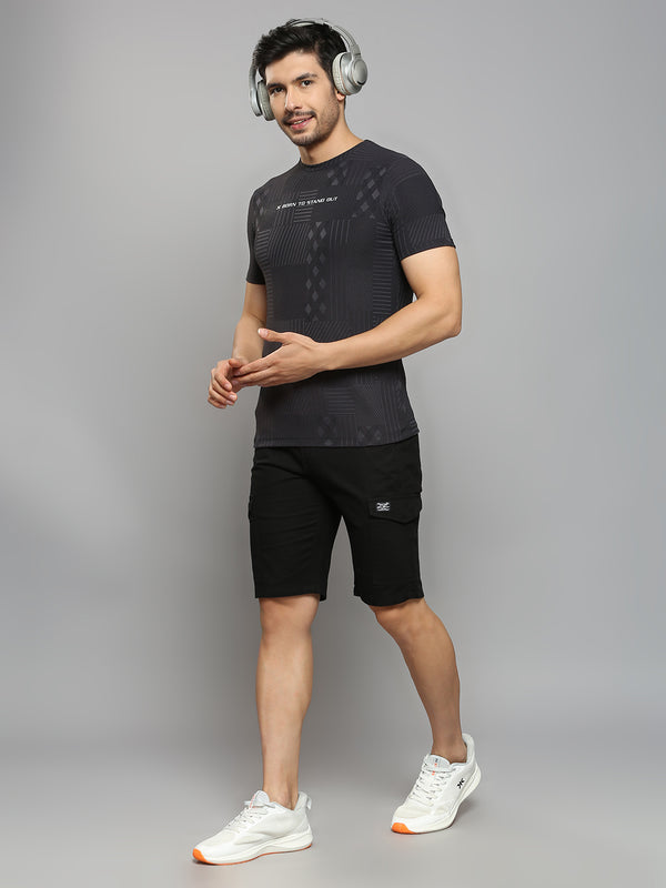 Men's Black Printed Slim Fit T-Shirts