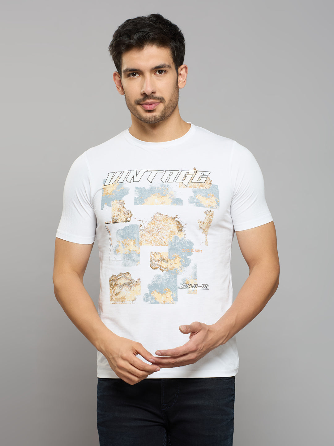Men's White Printed Slim Fit T-Shirts