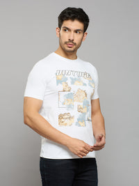Men's White Printed Slim Fit T-Shirts