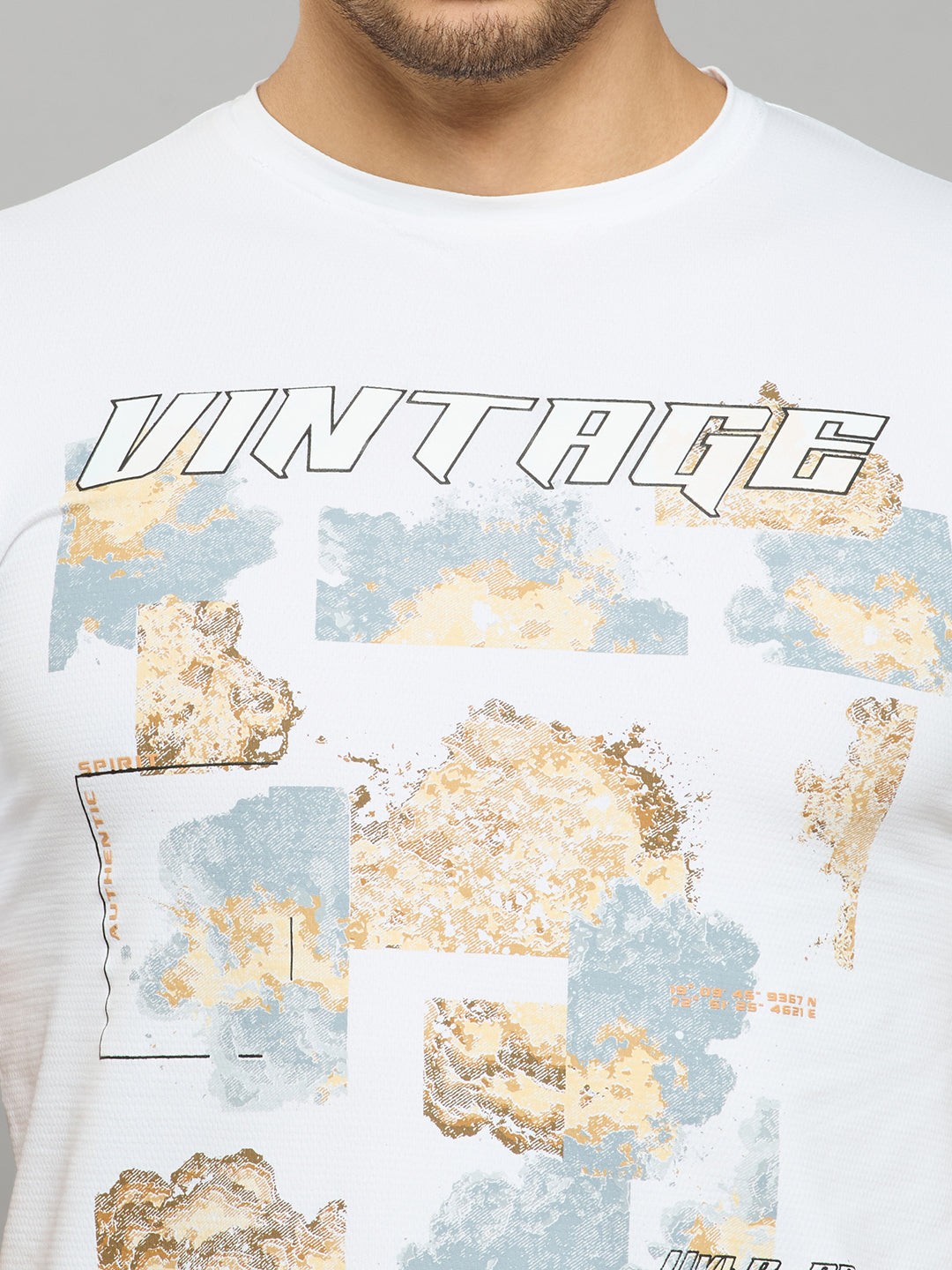 Men's White Printed Slim Fit T-Shirts