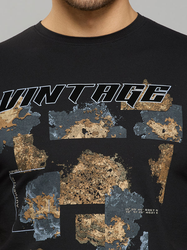 Men's Black Printed Slim Fit T-Shirts