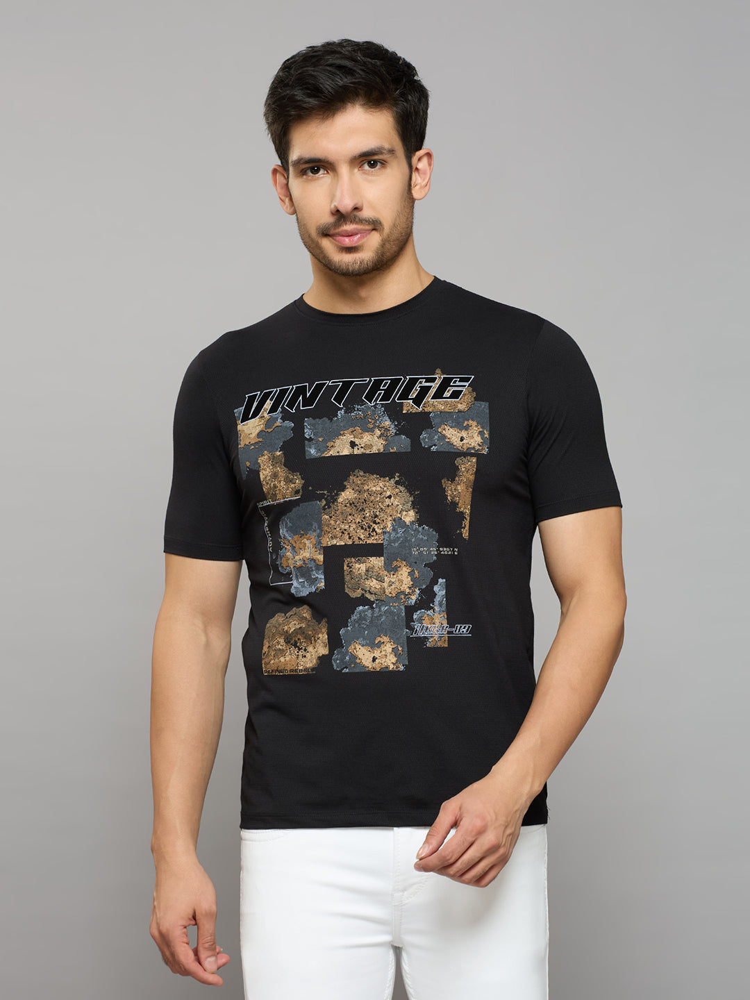 Men's Black Printed Slim Fit T-Shirts