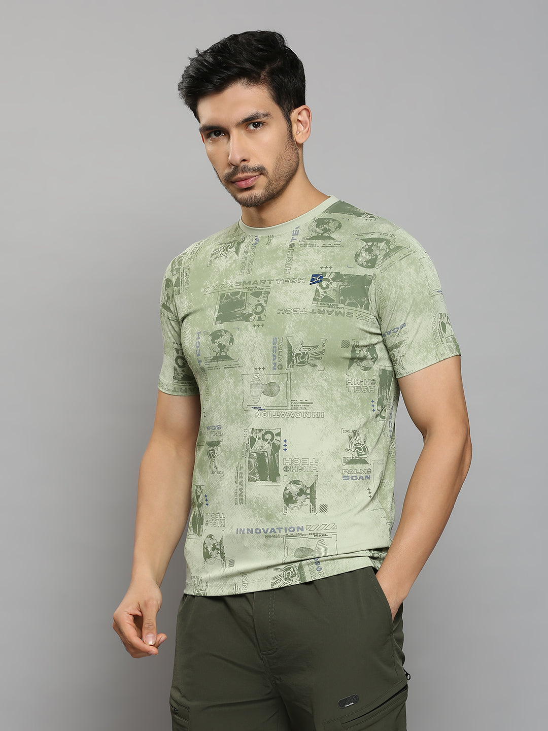 Men's Green Printed Slim Fit T-Shirts