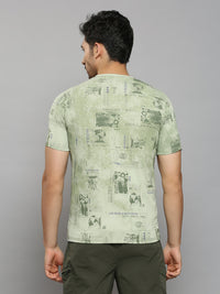 Men's Green Printed Slim Fit T-Shirts