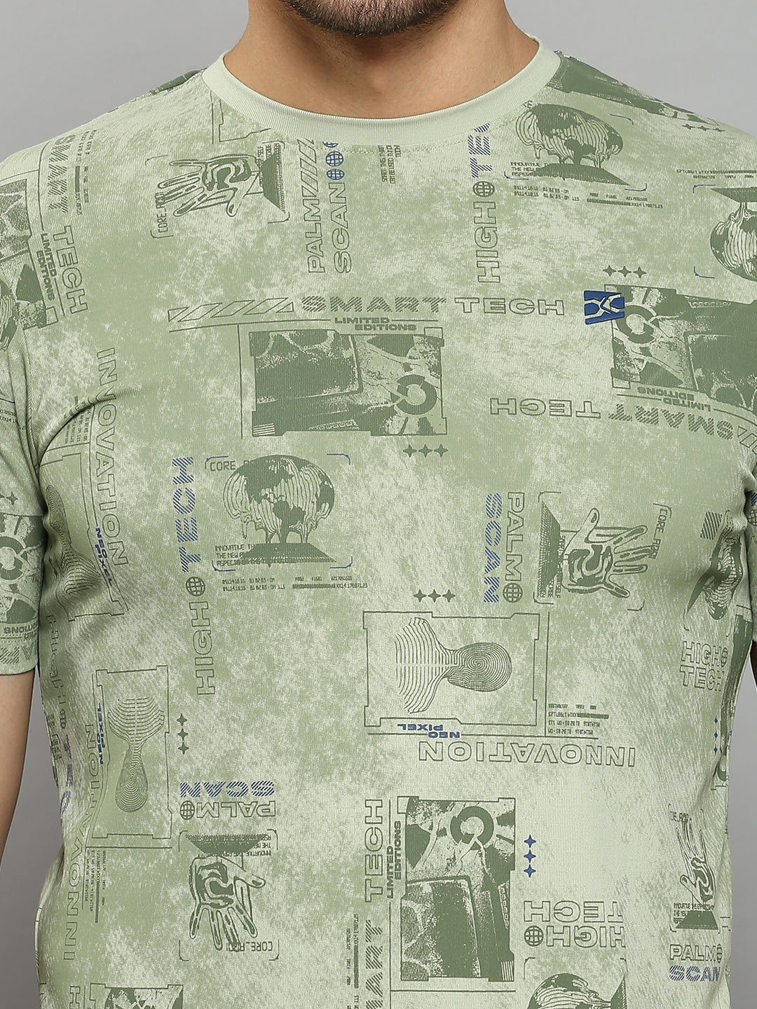 Men's Green Printed Slim Fit T-Shirts