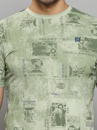 Men's Green Printed Slim Fit T-Shirts