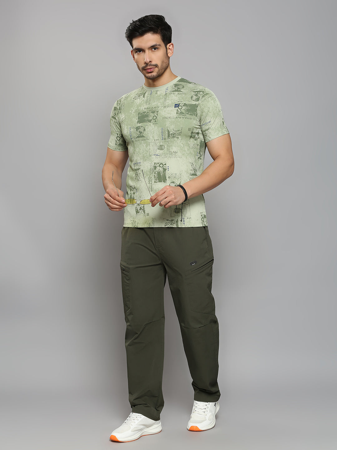 Men's Green Printed Slim Fit T-Shirts