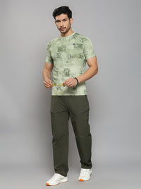 Men's Green Printed Slim Fit T-Shirts