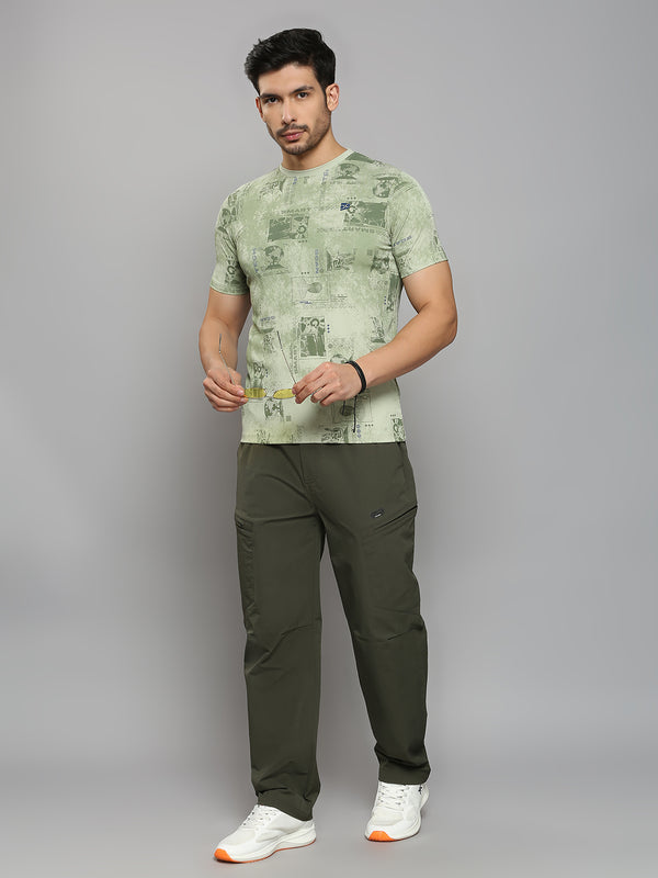 Men's Green Printed Slim Fit T-Shirts