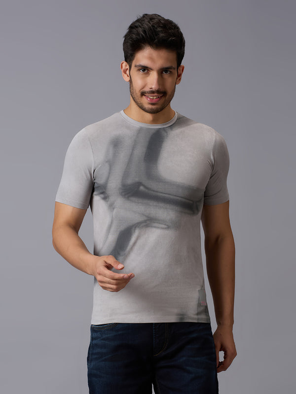 Men's Grey Printed Slim Fit T-Shirts