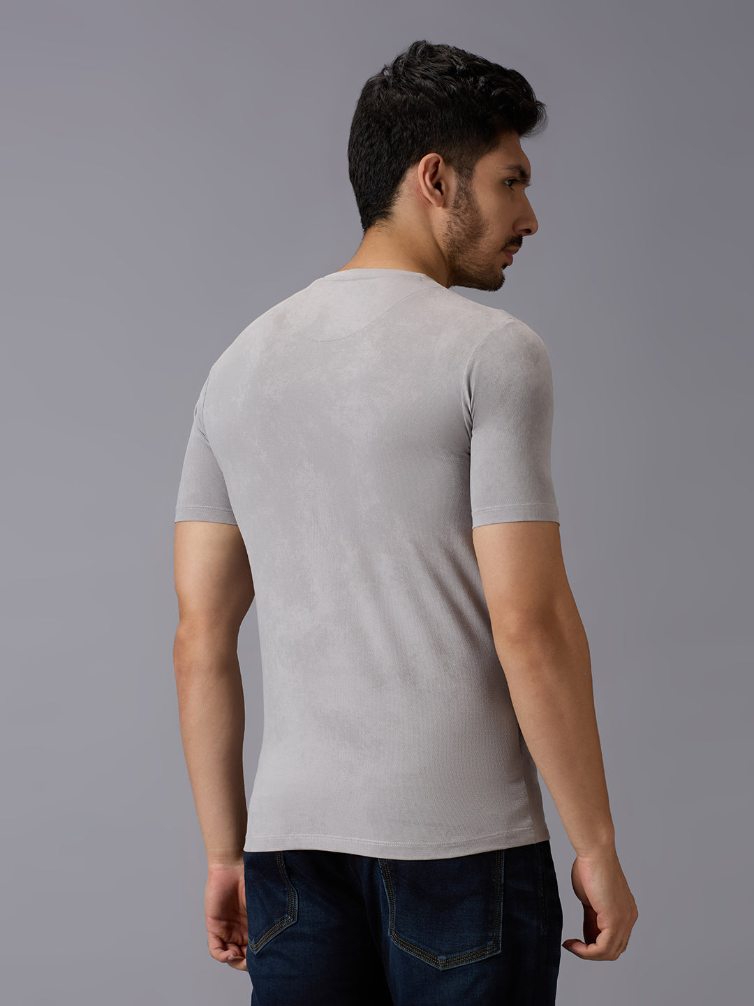 Men's Grey Printed Slim Fit T-Shirts