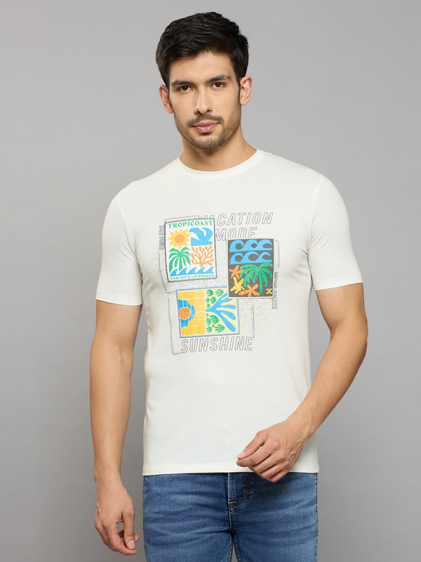 Men's White Printed Slim Fit T-Shirts