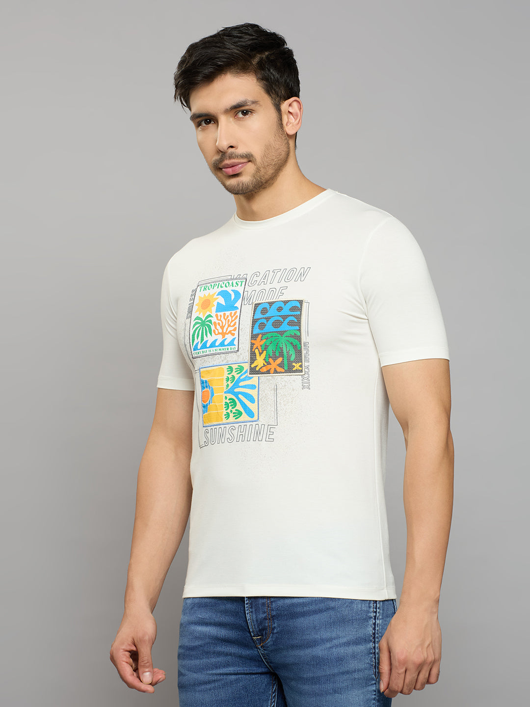 Men's White Printed Slim Fit T-Shirts