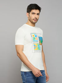 Men's White Printed Slim Fit T-Shirts