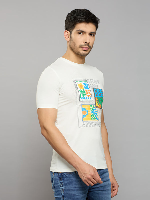 Men's White Printed Slim Fit T-Shirts