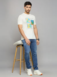 Men's White Printed Slim Fit T-Shirts