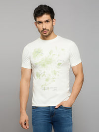 Men's White Printed Slim Fit T-Shirts