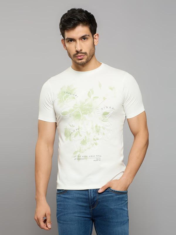 Men's White Printed Slim Fit T-Shirts