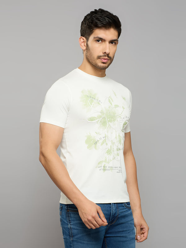 Men's White Printed Slim Fit T-Shirts
