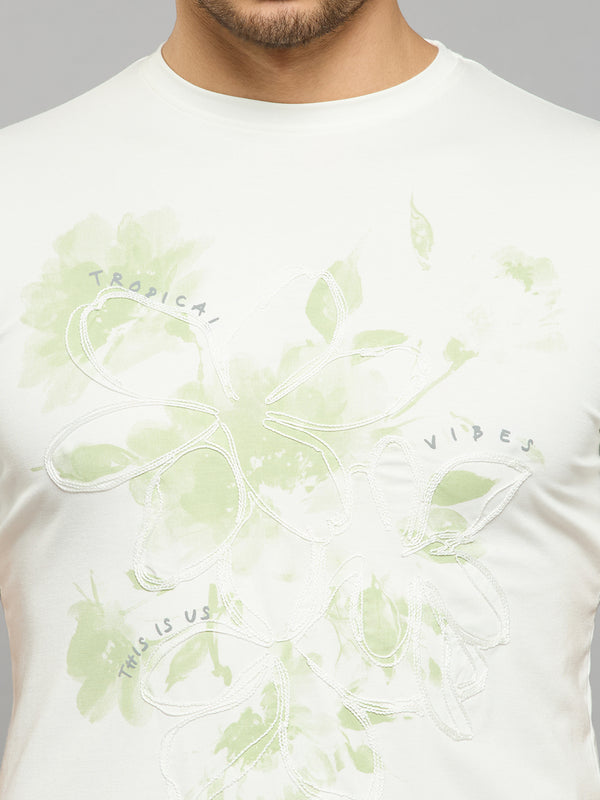 Men's White Printed Slim Fit T-Shirts