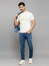 Men's White Printed Slim Fit T-Shirts