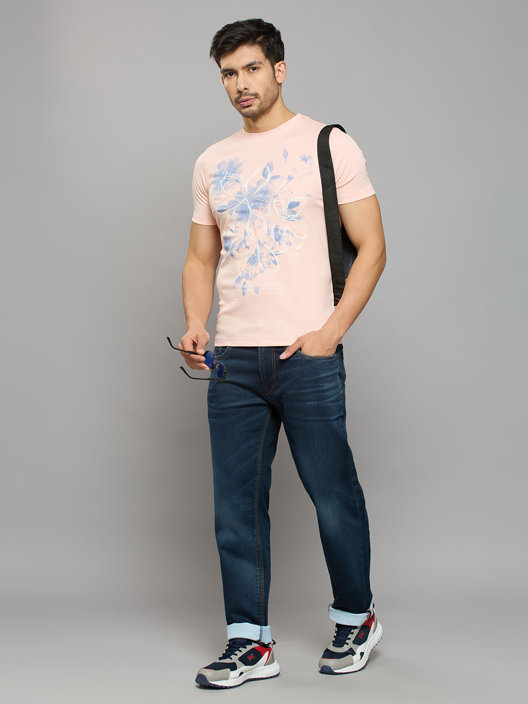 Men's Pink Printed Slim Fit T-Shirts