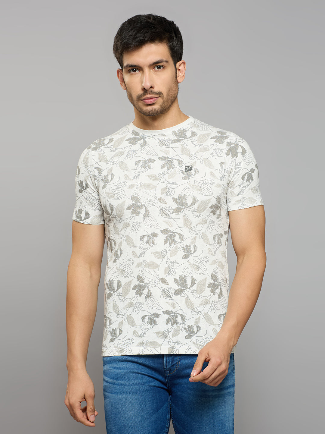 Men's White Printed Slim Fit T-Shirts
