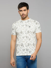 Men's White Printed Slim Fit T-Shirts