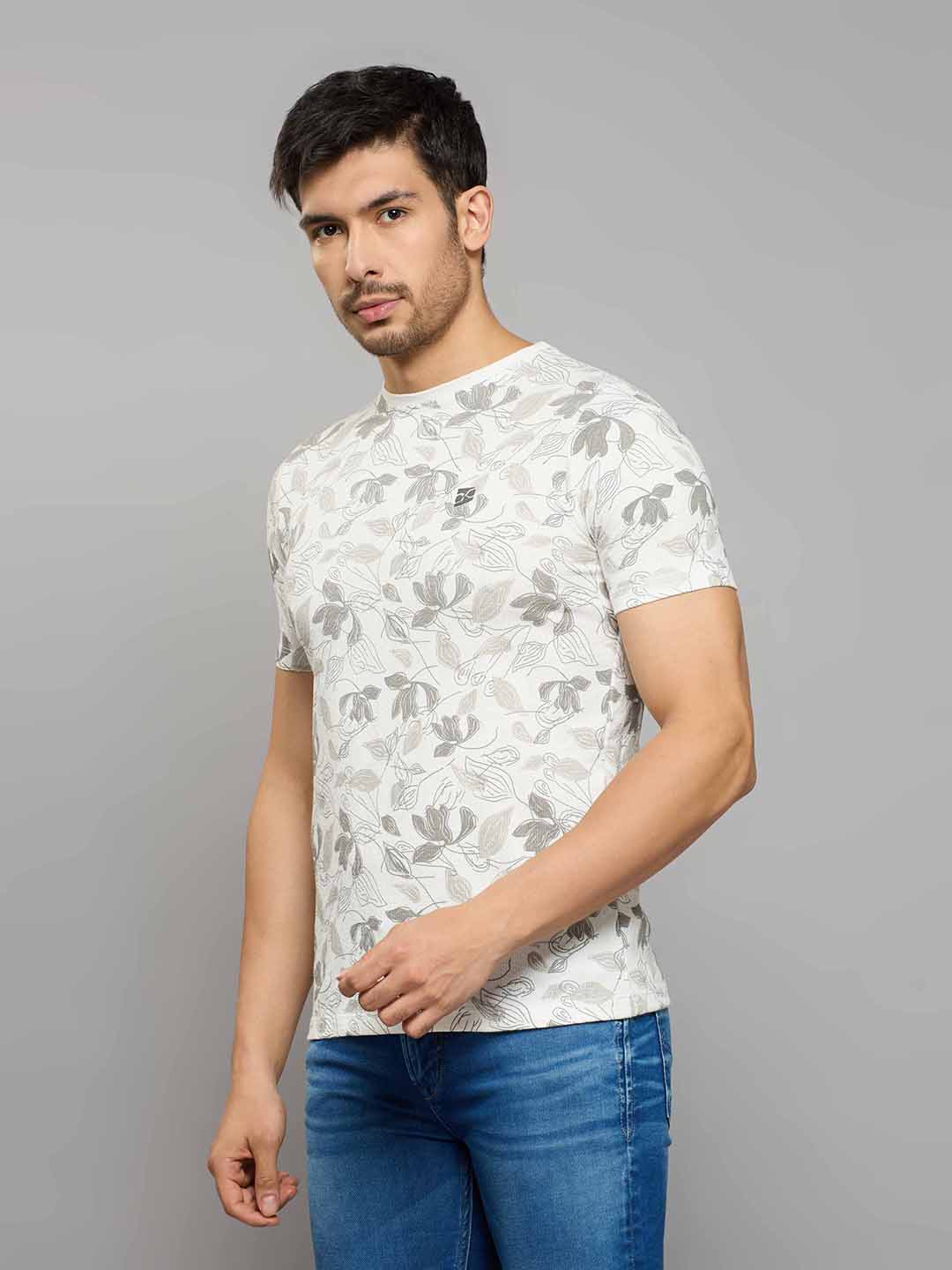 Men's White Printed Slim Fit T-Shirts