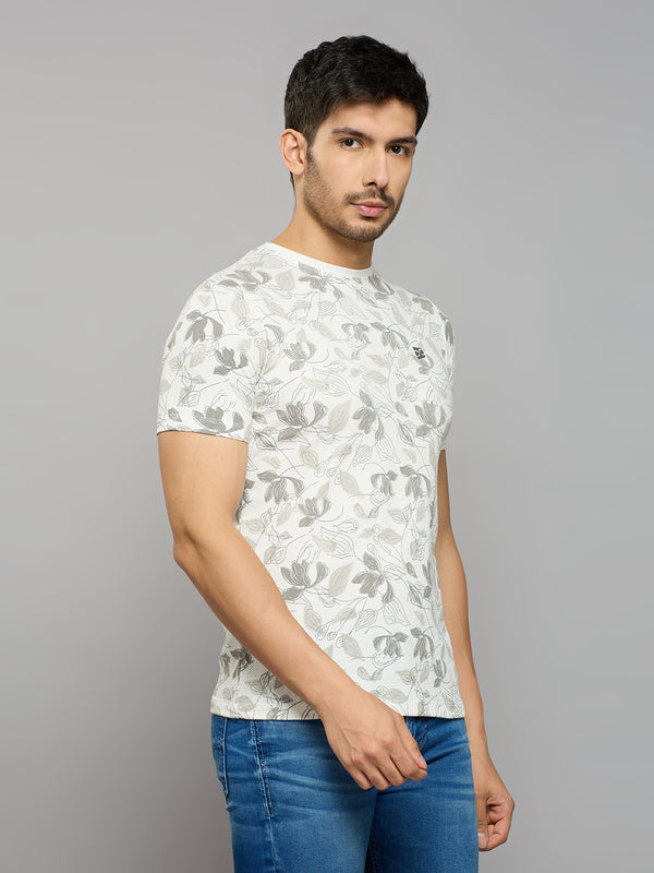 Men's White Printed Slim Fit T-Shirts