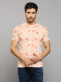 Men's Peach Printed Slim Fit T-Shirts
