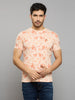 Men's Peach Printed Slim Fit T-Shirts