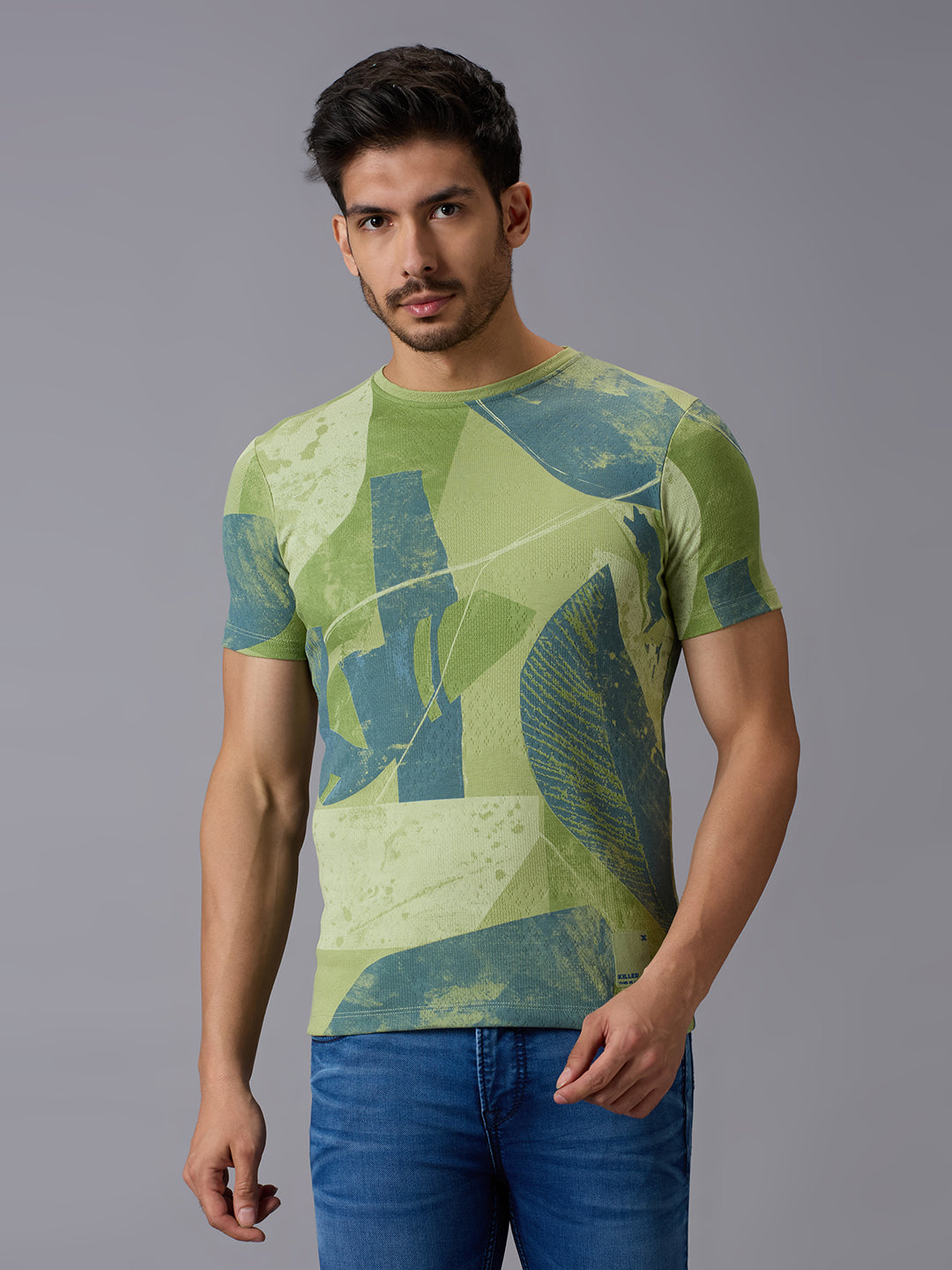 Men's Green Printed Slim Fit T-Shirts