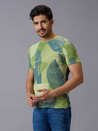 Men's Green Printed Slim Fit T-Shirts